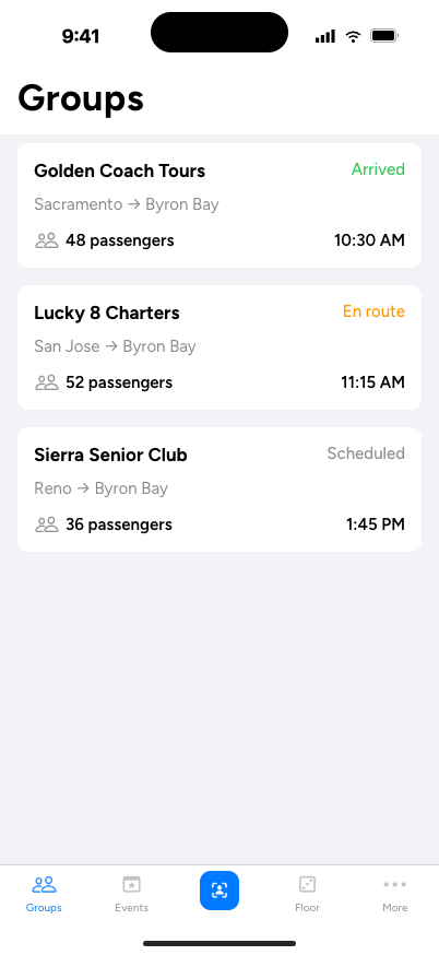 Groups list screen