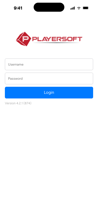 Playersoft ONE login screen